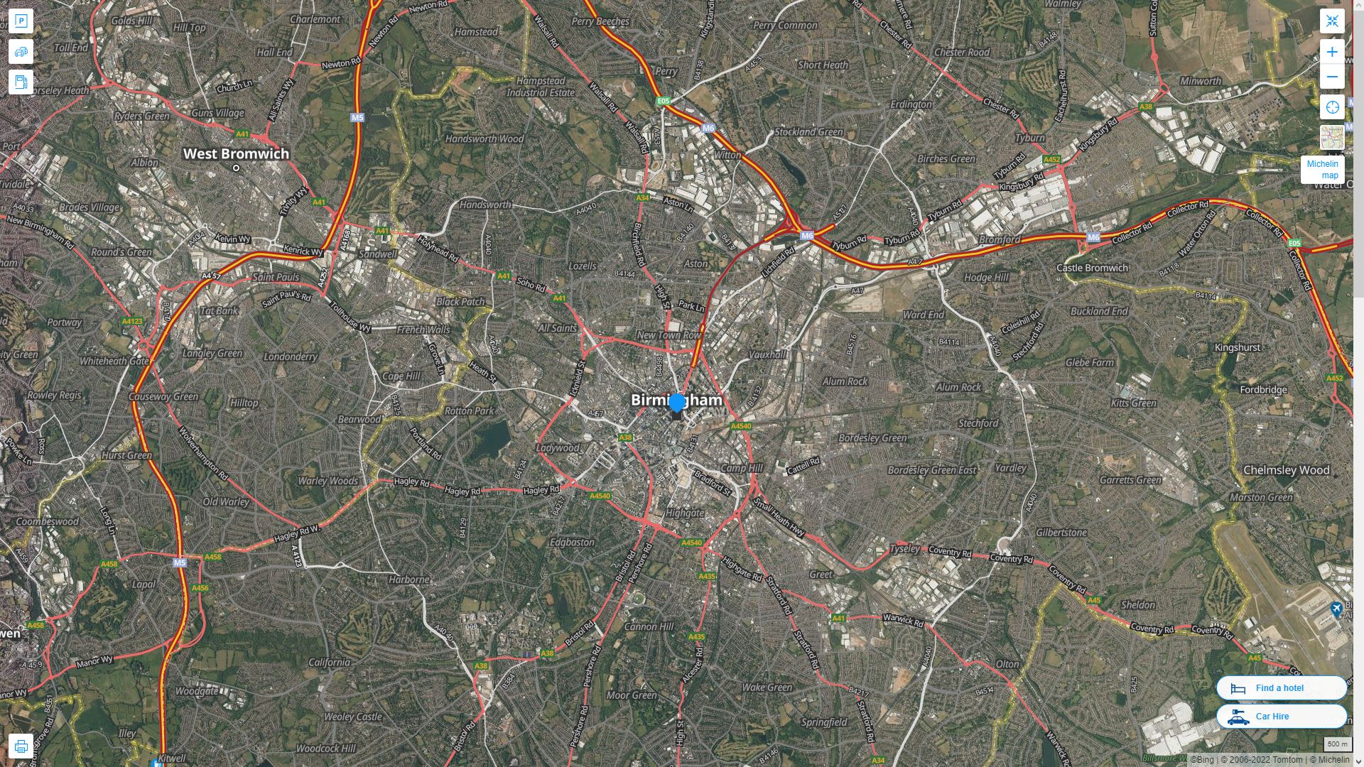 Birmingham Royaume Uni Autoroute et carte routiere avec vue satellite